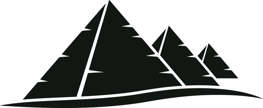 Black Silhouette of the Egyptian Pyramids of Giza Icon for Desert Tourism Landmark History Heritage and Ancient Egypt Travel Designs