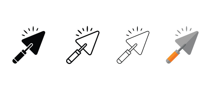 trowel icons in various colors and line styles for construction and masonry work tools  isolated on white background