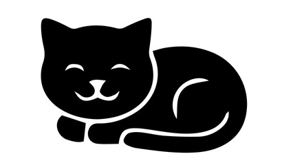 Black cat icon, smiling feline silhouette, cute animal symbol, vector graphic © Mahu