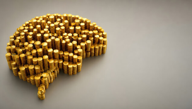 gold coins stack shaped like brain