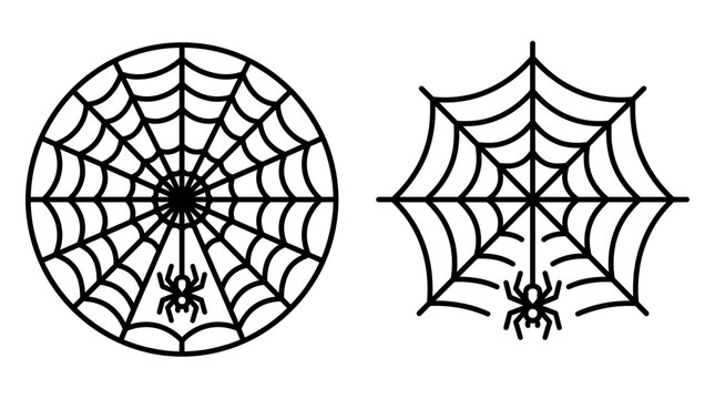 A simple vector illustration of two stylized spider webs with spiders, presented as a set of icons on a white background.