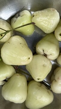 Freshly picked light green water apples resting in a bowl ready to eat