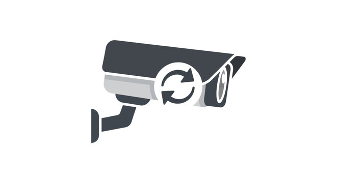 A digital icon of a security camera with a circular refresh symbol overlay