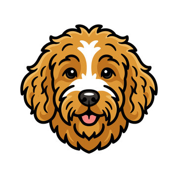 Friendly goldendoodle dog face mascot illustration.