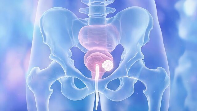 Medical imaging of bladder cancer and bladder tumors displaying vesical lesions for clinical diagnosis, urology research and urinary disease teaching use