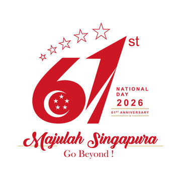 Singapore National Day 2026 poster with 61st anniversary logo and Majulah Singapura text.