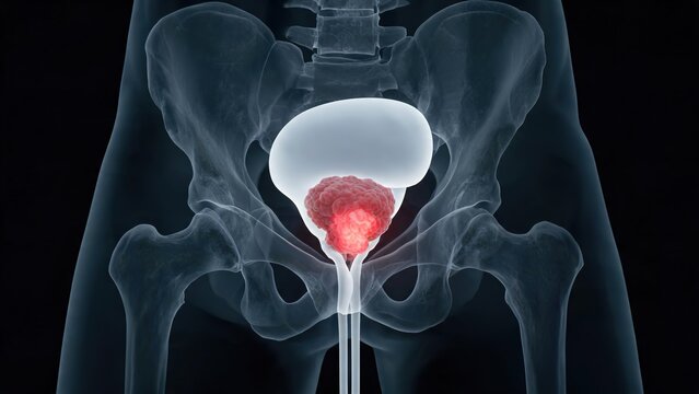 Medical imaging of bladder cancer and bladder tumors displaying vesical lesions for clinical diagnosis, urology research and urinary disease teaching use