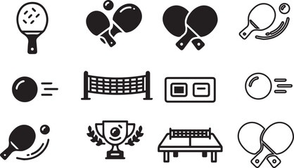 Table tennis icons set with rackets balls nets and trophy on white background © jobaida