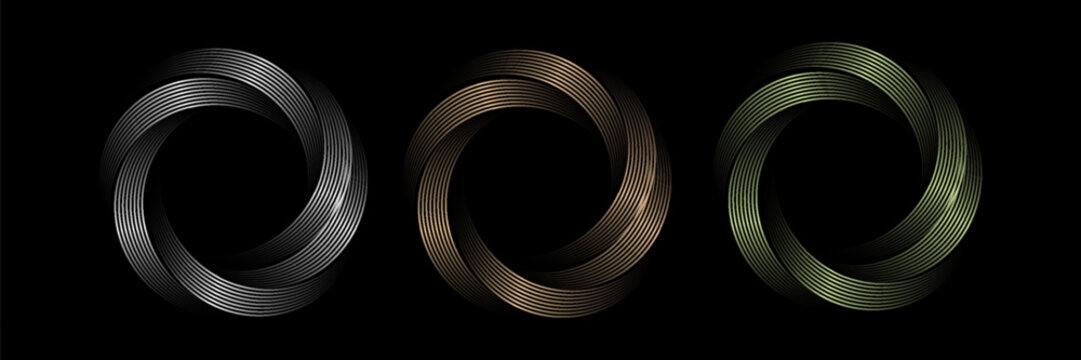 Gold, silver and bronze metal circle frames 3d vector realistic illustration. First, second and third place medals or buttons isolated on white background. Certified. Quality blank, empty badge set.