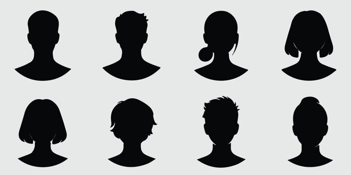  avatar silhouettes icon set .black profile icon vector elements for social media accounts.isolated collection design.