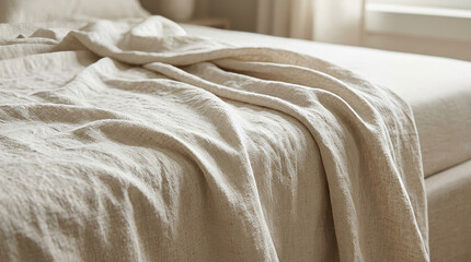 Fototapeta premium Heavy linen bed sheets in morning light