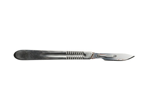Medical Stainless Steel Scalpel for Surgery Isolated on Pure White Background
