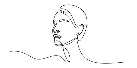 Abstract continuous line drawing of a woman face profile portrait Vector, illustration © Nippon_Art Gallery