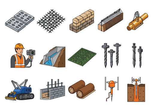 construction site materials and tools