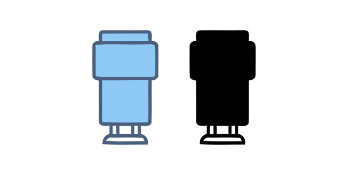 Camera flash speedlight icon vector illustration, line art and black silhouette version isolated on white background