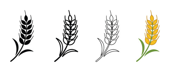 Obraz premium wheat ears in different colors and line styles on white background