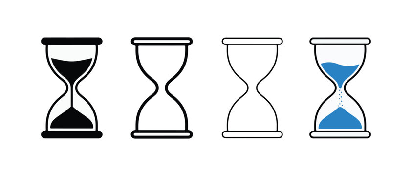 Hourglass icons in different styles and colors for time and deadline concepts  various sand timer illustrations