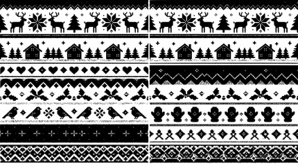 Christmas Fair Isle Seamless Pattern Collection with Nordic Reindeer Snowflakes and Holiday Knit Ornaments © MdAmzad