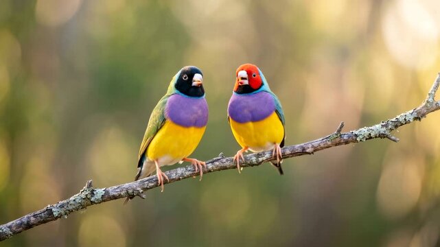 two gouldian finches singing close up in kakadu national park australia morning light video
