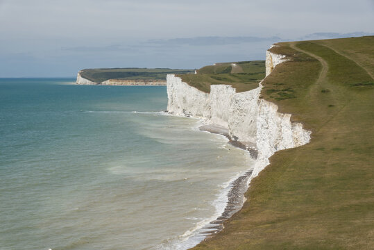 Chalk cliffs on Sussex coast, England.