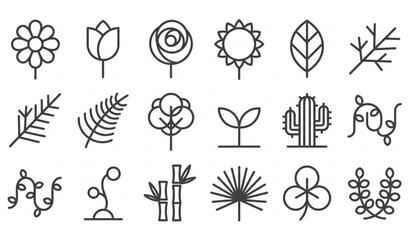 Minimal nature flower and leafy plant pictogram vector set made from two geometric shapes © MstLima