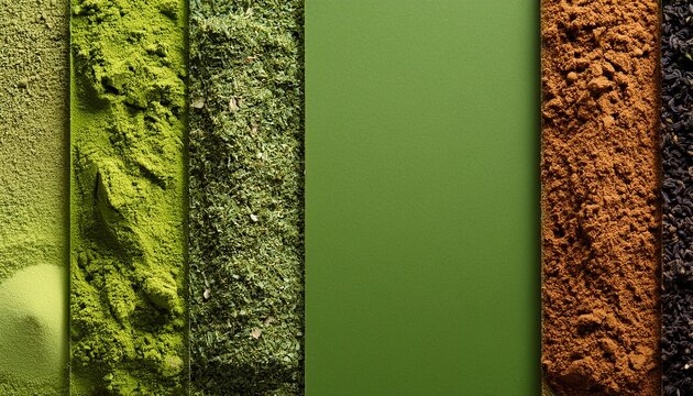 seamless natural palette of organic matcha green tea with smooth linear gradient effect background on horizontal frame a mixture of deep matcha olive sage mint green and powder matcha