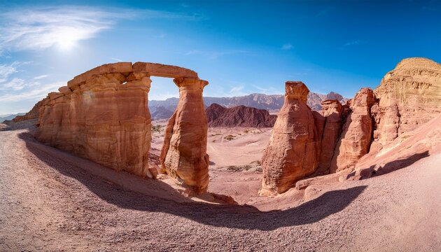 solomon s pillars in timna park near eilat israel sunny day blue sky panoramic