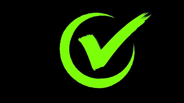 check mark drawing animation with smooth stroke reveal. Approved tick icon pop-up with glow and scale bounce effect.
