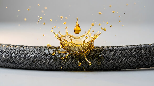 Industrial braided cable with a golden lubricant splash for mechanical maintenance and protection