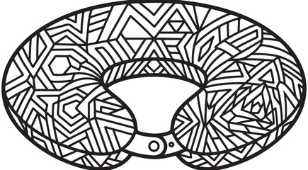 Fototapeta premium Travel neck pillow vector line art illustration with geometric pattern for coloring book page