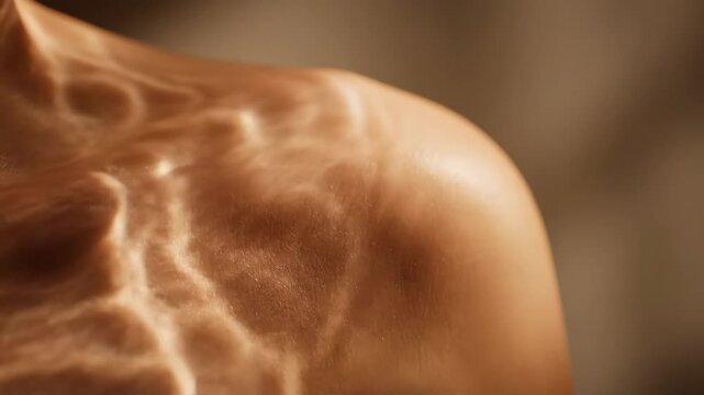 Warm light patterns on human skin highlighting natural contours and texture