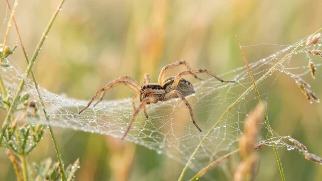 grass spider close up in meadow united states morning light video