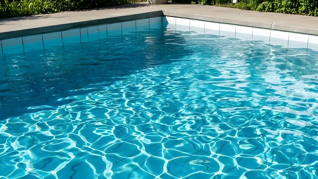 햇빛을 받아 맑게 반짝이는 야외 수영장의 푸른 물결과 잔물결
Clear blue water ripples and sparkling sun reflections in an outdoor swimming pool
