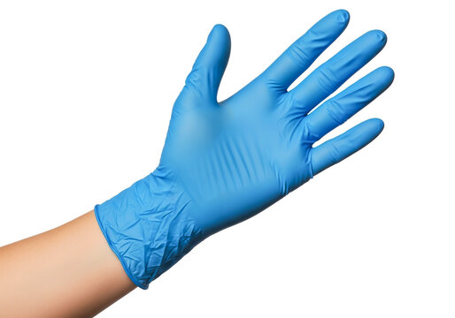 Person wearing a blue nitrile glove for medical protection