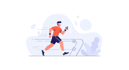 Obraz premium Man Running on Treadmill with Smartwatch, Engaging in Fitness and Technology