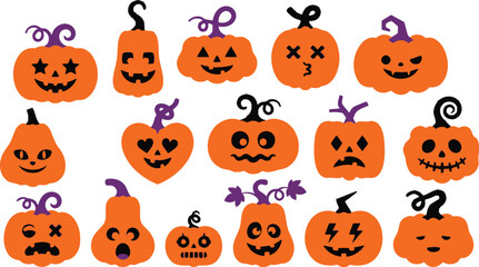 Fototapeta premium Halloween Pumpkin Seamless Pattern with Spooky Jack O Lantern Faces on Orange Autumn Background Vector Illustration for Holiday Decoration and Festive Design