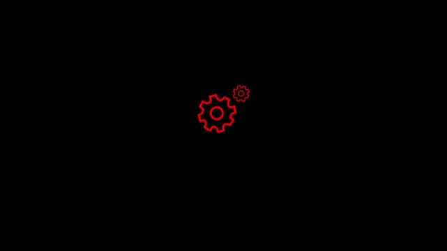 Mechanical gear cog rotation a simple red line of two interlocking gears rotating, representing engineering and technical