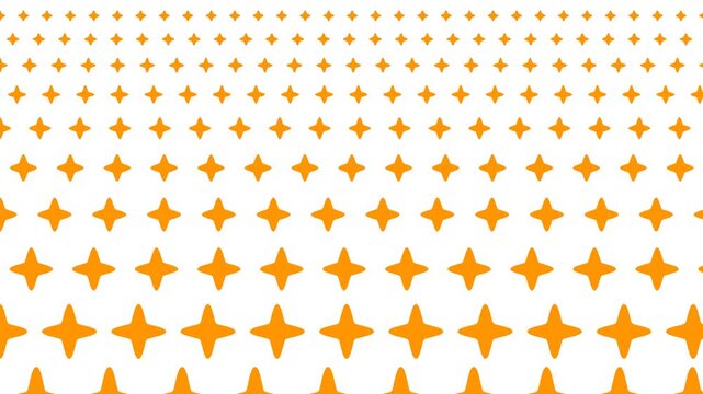 Seamless orange star pattern with a halftone gradient effect, featuring a grid of four-pointed stars varying in size, orange shapes on a clean white field.