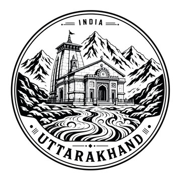 Kedarnath Temple and Mountains in Uttarakhand, India, Circular E