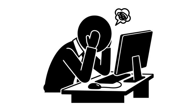 Frustrated person sitting at a computer desk.
