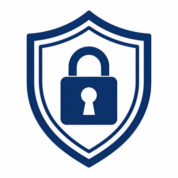Blue shield icon with a padlock symbol for digital data security isolated on white background