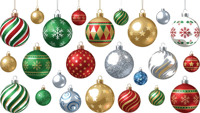 Christmas Bauble Ornament Collection with Festive Shiny Glass Balls for Holiday Celebrations and Winter Decor Graphic Designs