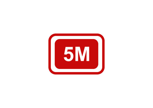 Red rectangular badge icon with white 5m text inside for social media milestone celebration isolated on white background isolated on transparent background