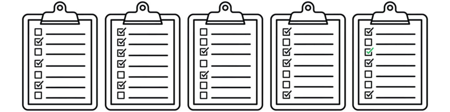 Clipboard Checklist Icons for Progress Tracking and Task Management