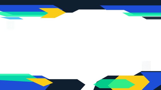 Abstract banner design featuring geometric shapes in blue, yellow, and teal, framing a white copy area for corporate branding, presentations, or marketing layout.