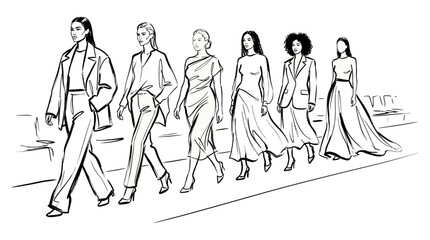 Fashion Runway Models Sketch Illustration Line Art Vector © Mohammad