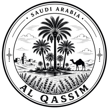 Saudi Arabia Al Qassim Emblem with Camel and Palm Trees