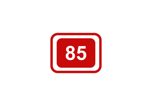 Red square icon with number eighty five isolated on a white background for modern web and mobile application design isolated on transparent background
