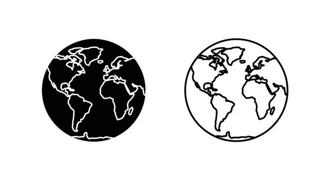 World globe silhouettes with continental outlines black and white style silhouette