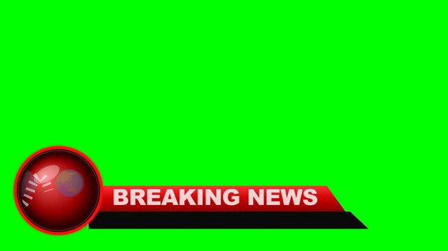 Breaking news lower third banner animation with spinning globe icon on green screen background